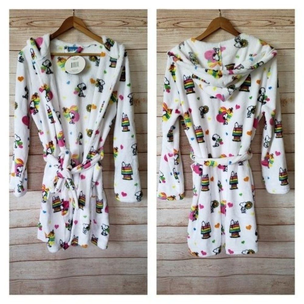 Peanuts by Berkshire Plush Fleece Robe Hood Pockets Soft Women's Small Medium